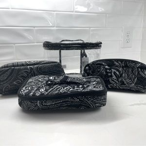 Vera Bradley Black and White Cotton 4 pc. Cosmetic Bag Set